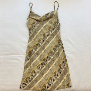 UO Mallory Cowl Neck Mini Silk Dress